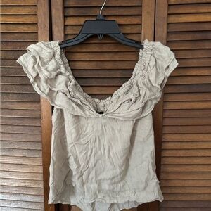 Tan Ruffled Ruched Blouse
